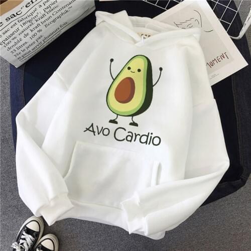90s Women Hoodie Avocado Printed Sweatshirts Vegan Cartoon Harajuku Cute Sweatshirt Warm Female Ullzang Graphic Avocado Hoodies