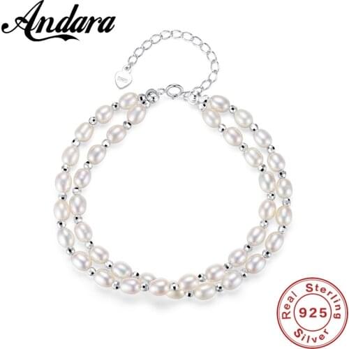 100% Real 925 Sterling Silver Charm Bracelets Simple Fashion Natural Pearl Bracelet Jewelry Woman Summer Style