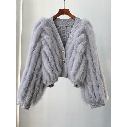 2020 Ladies Turtleneck Sweater Knitted Pullover with Genuine Rabbit Fur Sleeves Female Autumn Winter wear