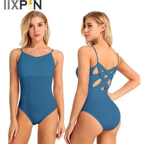 Leotard Women Tutu Ballet Bodysuit Criss Cross Back Built In Shelf Bra High Cut Ballet Dancer Gymnastics Leotard Ballerina Dress