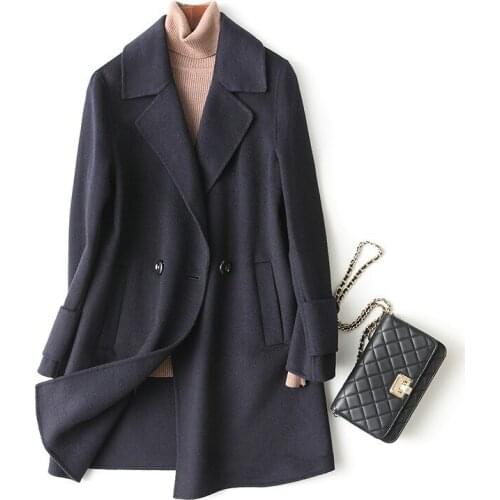 2020 Casual 100% Wool Female Double Side Cashmere Coat Women Medium Long Womens Winter Jackets and Coats WYQ1251