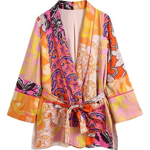 2021 European American Autumn New Printed Loose Kimono Coat Female Spring Autumn Fashion Coat