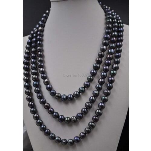 160cm 9-10mm black cultured freshwater pearl necklace for women free shipping