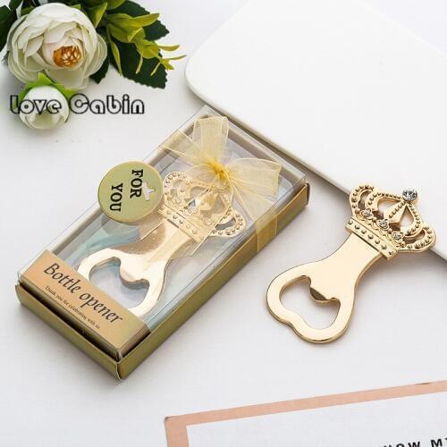 Gold Crown beer bottle opener with gift box Wedding favors decoration Best man Bridesmaid gift Birthday Party Travel souvenir