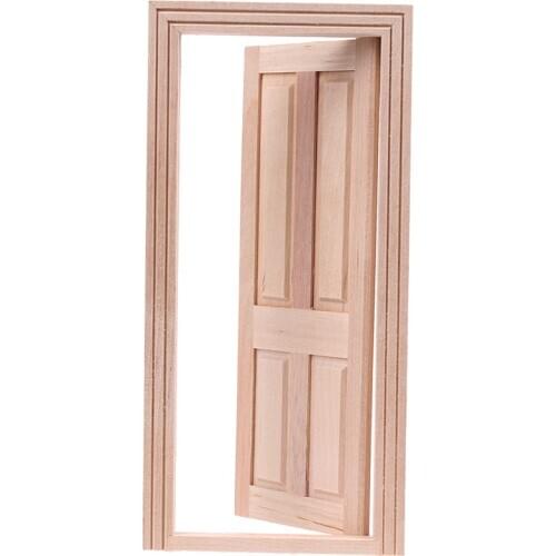 1/12 Dollhouse Miniature Wood Color 4 Panel Interior Wooden Door DIY Model Accessories Toys