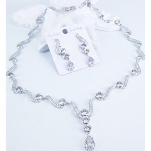 2020 new fashion luxury retro crystal V style zircon necklace earring set,wedding bride dinner party dress jewelry free shipping