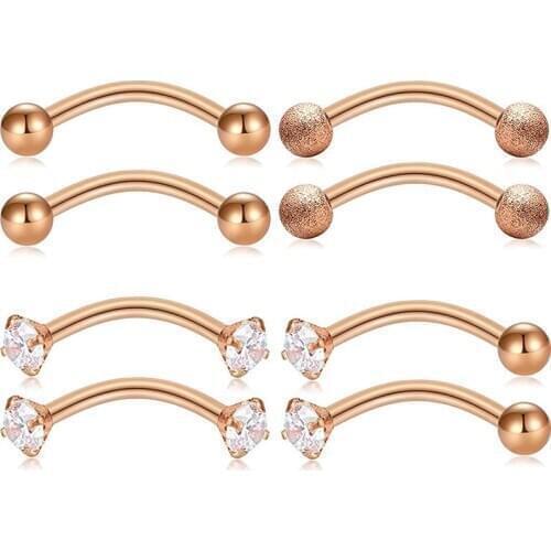 16g Stainless Steel Rook Daith Earrings Cubic Zirconia Curved Barbell Eyebrow Rings Belly Lip Rings Piercing Barbell 4pairs
