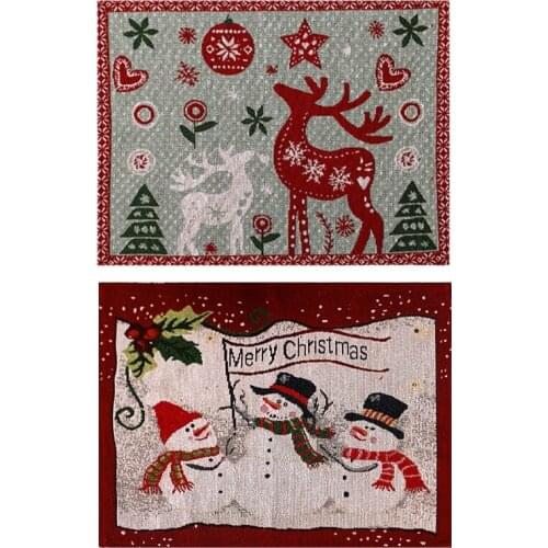 4pcs/Set Christmas Decoration Ornaments Snowman Elk Jacquard Embroidery Placemat Family Dining Table Decor Table Mat
