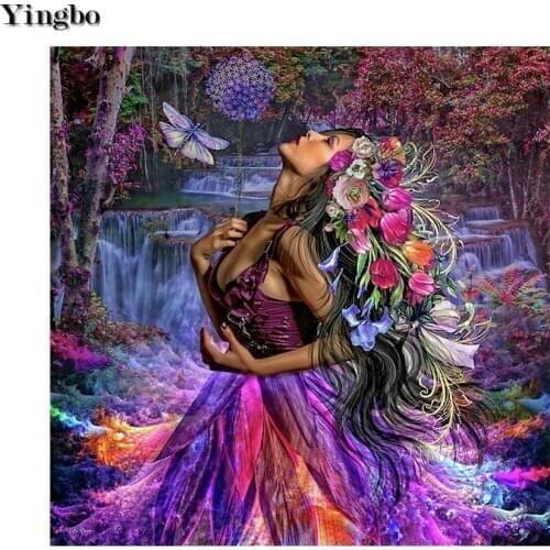 Woman flower 5d Square Round Diamond Embroidery Diy Diamond Painting Cross Stitch waterfall landscape Home Decor Diamond Mosaic