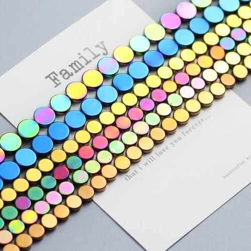 6mm 8mm Round Coin Spacer Loose beads Gold Silvers Multicolor Hematite Beads Natural Stone for Jewelry Bracelet Making DIY 15