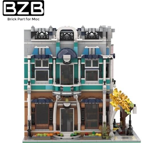 BZB MOC 36027 Downtown Constellation Building Libra Coffee Shop Building Blocks Model For Children DIY Toys Brithday Gifts