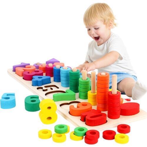 Preschool Wooden Montessori Toys Count Geometric Shape Cognition Match Baby Early Education Teaching Aids Math Toys For Children