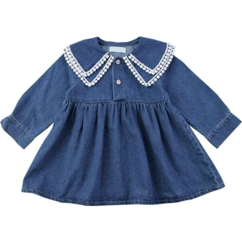 Long Sleeve Denim Children Dresses Baby Girls Summer Dress 2021 Kids Girl Clothing Cute Jean Dress Toddler Girl Clothes 3 Years