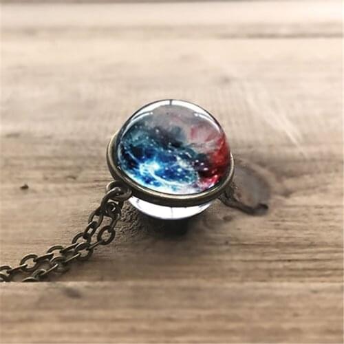 Double Sided Glass Ball Pendant Solar System Necklace For Women Time Gem Nebula Galaxy Planet Universe Necklaces Jewelry A287