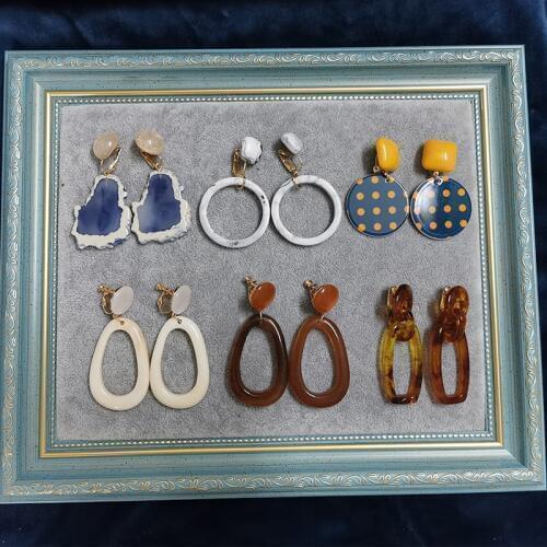 Statement Resin Geometric Square No Hole Clip Earrings Hollow Out Round Circle Oval Clips on Earring Without Piercing For Women