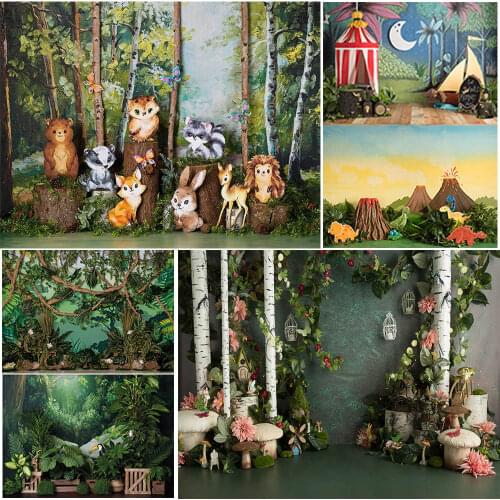 Woodlands Animals Forest Photography Backdrop for Boy Birthday Cake Smash Photo Props Studio Booth Background Safari Baby Shower
