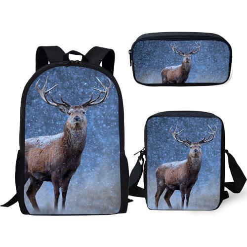 HaoYun Fashion Kids Backpack Little Deer Pattern School Bags Kawaii Animal Painting Students 3PC Set Backpack/Flaps Bag/Pen Bags