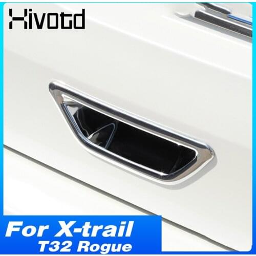 Hivotd Chrome Car Rear Door Bowl Cover Trim Back Trunk Handle Panel Sticker Accessories For Nissan X-trail T32 Rogue 2014-2020