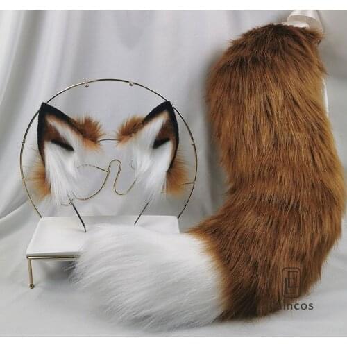 Custom Made Cosplay Black Wolves Wolf Fox Ears Hair Hoop Hairbands Party Headwear Tail Hand Made Work Costume Accessories