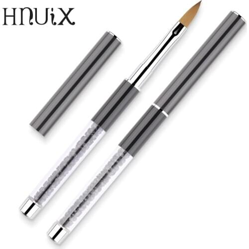 Art nails brush pen rhinestone diamond metal acrylic handle carving powder Gel liquid Salon Liner nails brushes with cap