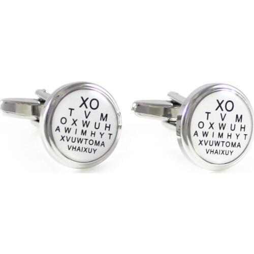 Mens Rhodium Plated Round Eye Test Chart Cuff Links Vision Testing Chart Cuff Links
