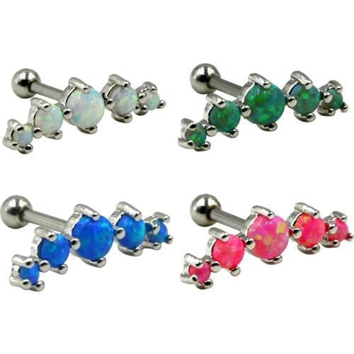 4 Pieces 316L Surgical Steel Ear Cartilage Tragus Helix Piercing Prong Set 5 Opal Stone Earrings Fashion Charming Jewelry 16g