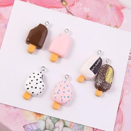 Newest Kawaii Resin Ice Cream Shape Jewelry Charms 40pcs/Lot Colorful Jewelry Necklace Earring Keyring Floating Pendant Charms