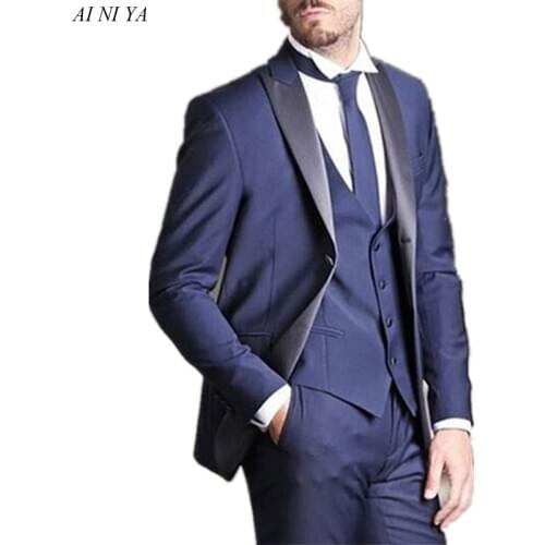 New Classic Men’s Suit Smolking Noivo Terno Slim Fit Easculino Evening Suits For Men Blue Dinner Party Prom Groom Tuxedos Grooms