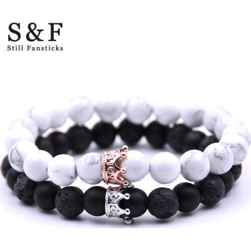 Couple Bracelet Charms Stone Beads Men Jewelry Crown Bracelets For Women Bangles Pulseira Masculina Bileklik Pulseira Feminina