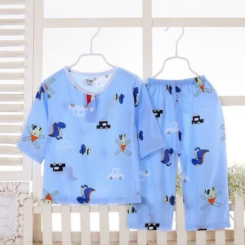 Toddler Boy Pajamas Summer Pyjamas Girl Baby Cotton Silk Sleepwear For Kids Child Clothing Negligee Thin Homewear