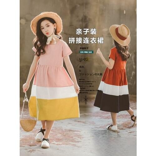 Mother Daughter Dresses 2019 Summer Mommy And Me Clothes Patchwork Vintage Kids Girls Dresses Big Sister Little Sister Dress 12