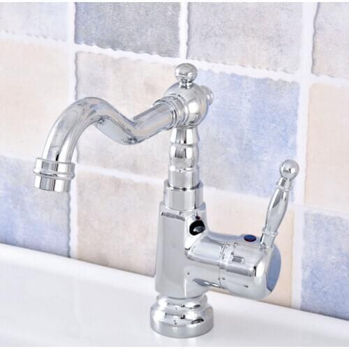 Polished Chrome Brass Bathroom Kitchen Basin Sink Faucet Mixer Tap Swivel Spout Single Handle One Hole Deck Mounted msf635