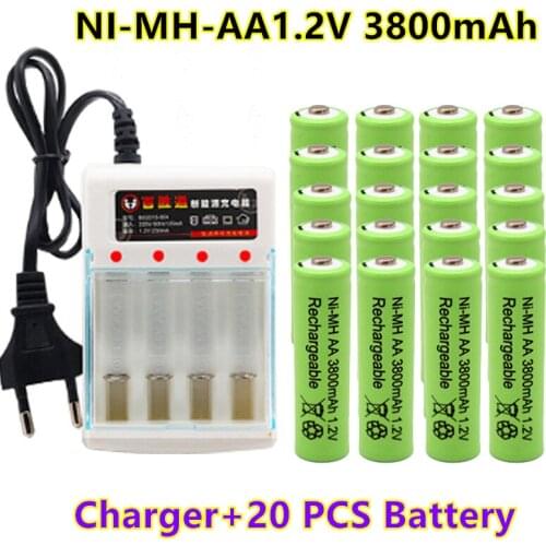 1,2V3800 mAh NI MH AA Pre-cargado bateras recargables NI-MH recargable AA batera para juguetes micrfono de cmara charger+battery