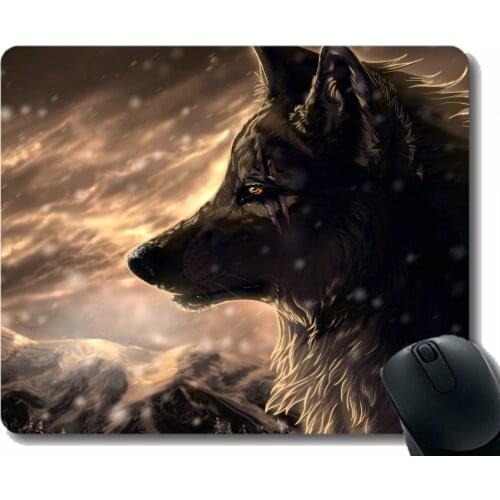Rectangle Mouse Pad,Animal wolf snow scene Gaming Mousepad Mat