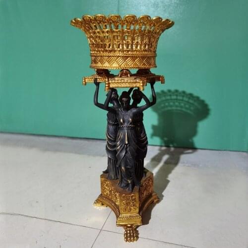 Antique Reproduction Empire Style Centerpiece Luxurious Brass Urn Decorative Art Collection W38H78CM