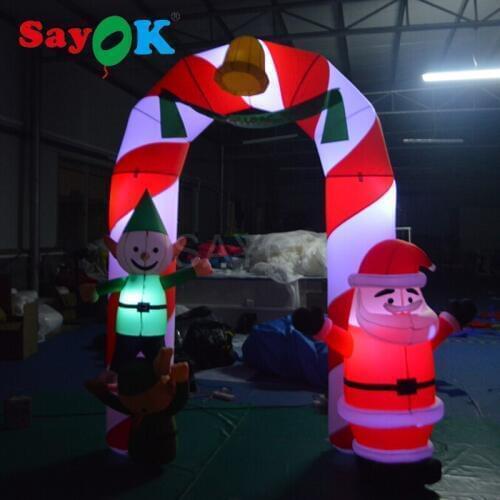 Sayok 2M High Inflatable Christmas Arch Santa Archway Door with Blower and LED Light for Christmas Outdoor Decorations