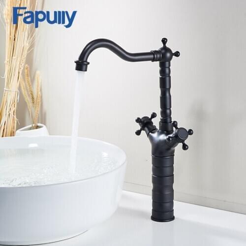 Fapully Basin Faucet Double Handle Bathroom Water Tap Cold Hot Oil Rubbed Bronze Bathroom Sink Mixer Faucet 300-22B