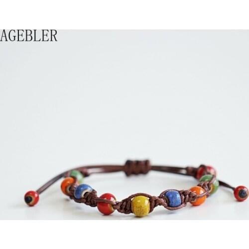 Creative Handmade Ceramic Jewelry Couples Bracelets Retro Boho Style Gifts Colorful Beaded Jewelry Adjustable Size