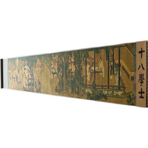 Chinese Old Picture Paper " Eighteenth Scholar Painting" Long Scroll Painting