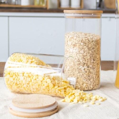 1200ML Glass Food Sealed Jar with Bamboo Wood Lid Sealed Cans Container