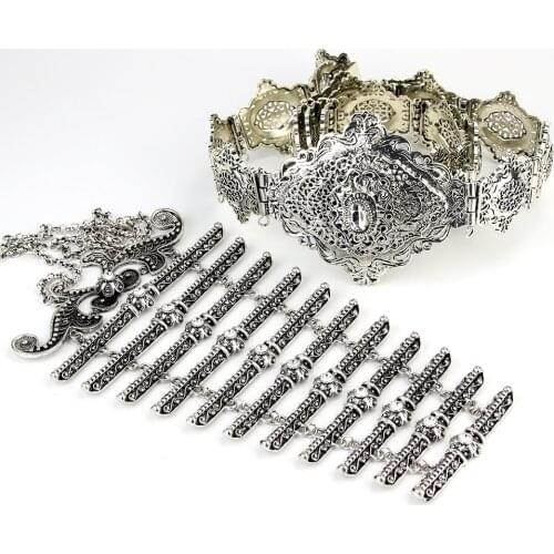 Sunspicems Vintage Caucasus Belt Breastplate Chest Chain Set Ethnic Wedding Stage Accessories Retro Silver Color Gown Jewelry
