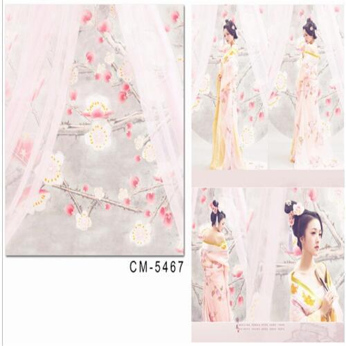 Light Pink Flowers Photography Backdrops White Curtain Photography Background for Personalize Photos Custom Background Studio