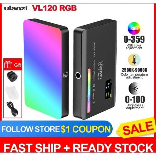 Ulanzi VL120 RGB Mini LED Video Light 2500K-9000K Photography Fill-in Light Dimmable CRI95+ 20 Lighting Effects for Vlogging