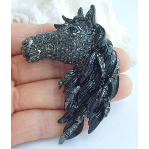 Black Rhinestone Crystal Unique Animal Horse Brooch Pin Pendant EE06535C4