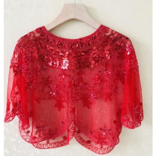 Womens 1920s Sequin Beaded Evening Cape Shawl Wedding Wrap Bridal Shawl Bolero Flapper Cover Up Beaded Evening Cape