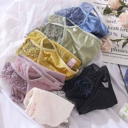 Sweet Underpants Women Satin Lace Panties Briefs Kawaii Lingerie Seamless Pink Underwear Summer Panty Breathable Hollow Out Hot