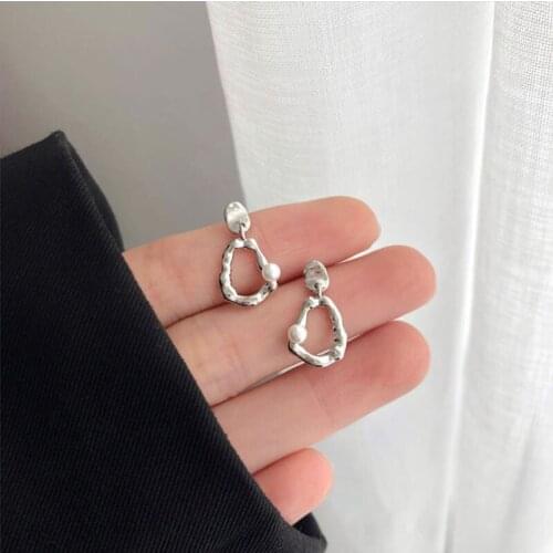 VENTFILLE 925 Sterling Silver Geometric Irregular Circle Earring For Women Temperament Pearl Ear studs Fashion Niche Jewelry