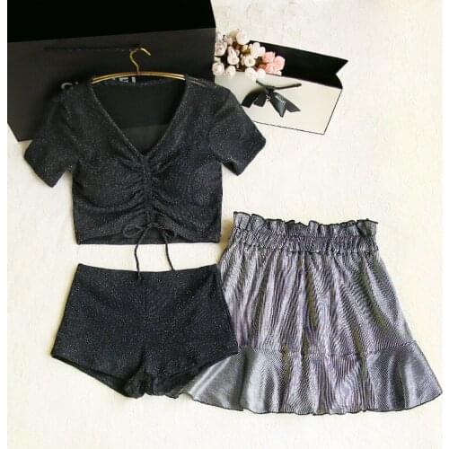 STAERK women small chest sexy bikini skirt korea swimsuit Black Cute High Waist 3 Pieces Swimsuits 2020 Girl Beach Bathing Suits