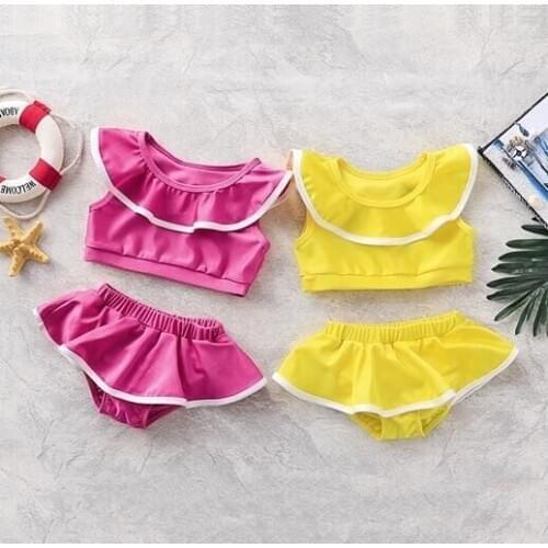 1Pcs Kids Baby Girls Swimwear Two-Piece Swimsuits Round Neck Sleeveless Top Shorts