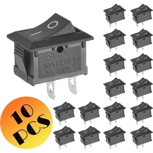 10PCS Black Push Button Mini Switch 6A-10A 250V 2 Pin Snap-in On/Off Mini Boat Rocker Switch KCD1-101 Toggle SPST Switch Snap